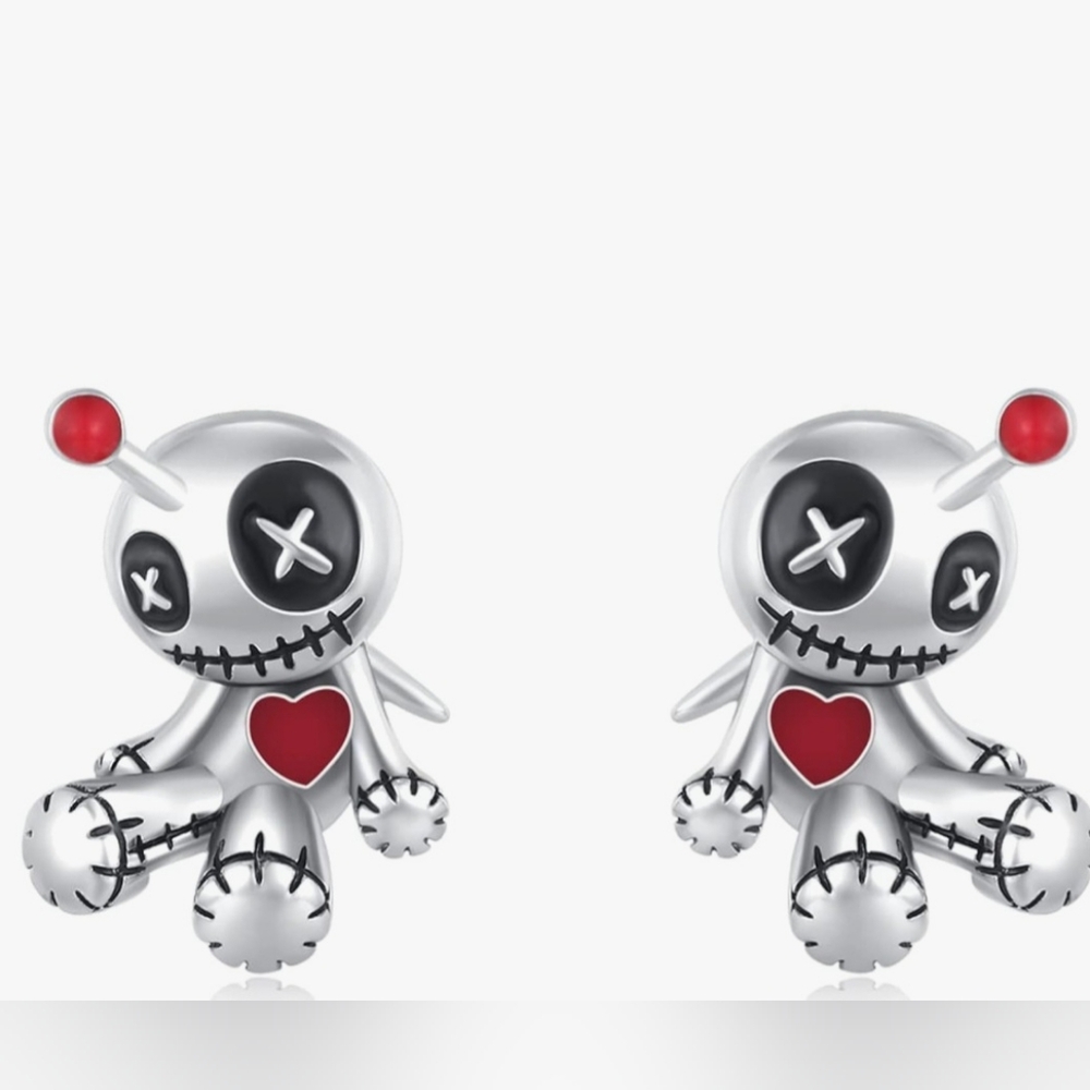 Goth Voodoo Doll Necklace and Earrings w/Posts NWT